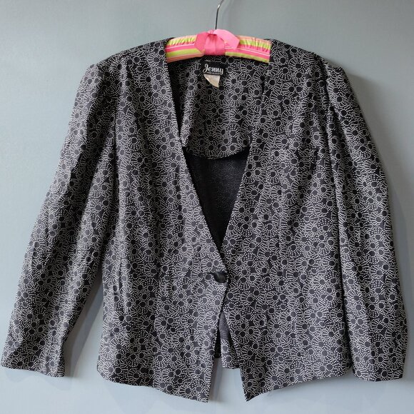 JENNY vintage retro flower dot pattern black and white women's blazer size 18 - Picture 1 of 8